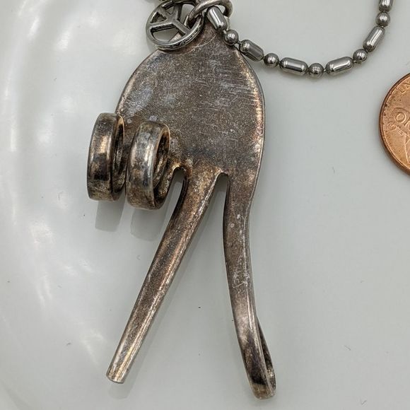 Vintage Jewelry - Peace Sign Silver Plate Fork Artisan Necklace